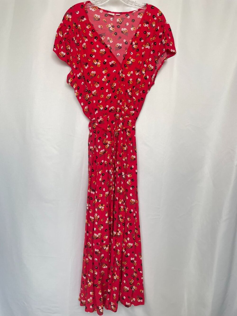 Romantic Parisian Garden Floral Gap Midi V-neck Flutter Sleeve Wrap Dress XXL